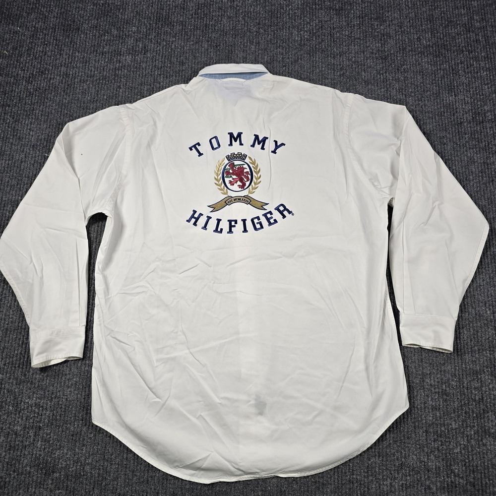 Tommy Hilfiger White Long Sleeve Button Down Shirt with Crest
